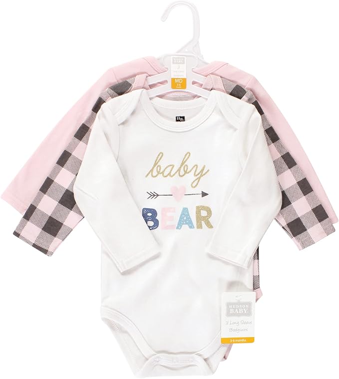 Hudson Baby Baby Girls' Cotton Long-sleeve Bodysuits 3-pack - Image 2