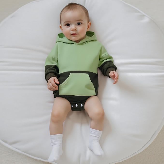 Thorn Tree Newborn Baby Boys Hooded Sweatshirt Long Sleeve Solid Romper Infant - Image 2