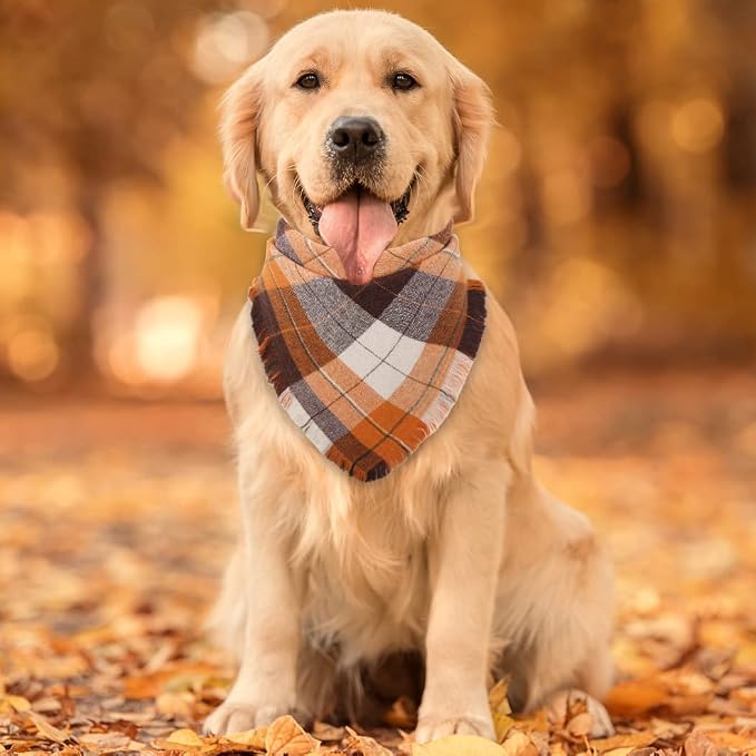 Fall Dog Bandana Autumn Thanksgiving Plaid Reversible Triangle Bibs Scarf - Image 5