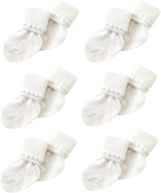 Nurses Choice 6 Pairs Stay-On Baby Socks, Soft Bubble Cuff Cotton Booties 0–3 by NursesChoice