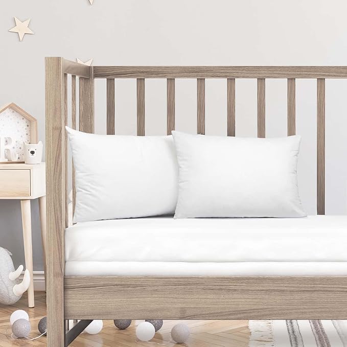 Nestl 2 Pack Toddler Pillow for Sleeping 13 x 18, Small Kids Pillow for Travel, Car, School, Nap, & Toddler Bed, Machine Washable Soft Cotton Child 2 Year Old and Up - White