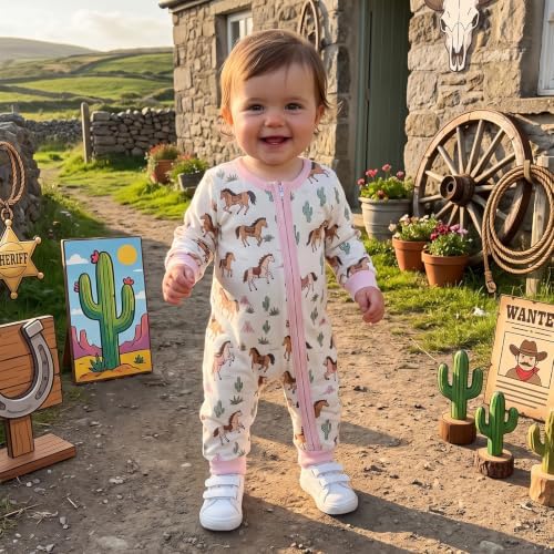 Western Baby Cowboy Clothes Neutral Zipped Fall Romper Outfit - Image 2