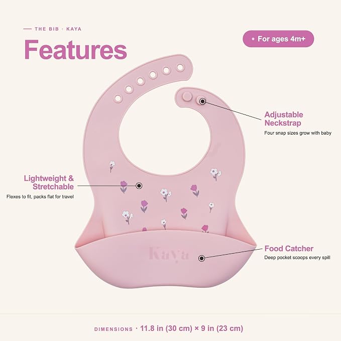 Kaya Silicone Baby Bib Pack of 2, BPA-Free Waterproof Food Catcher, Adjustable - Image 4
