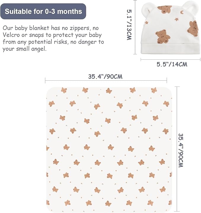 DRESHOW BQUBO Cotton Baby Swaddle Hat Set Newborn Infant Receiving Blankets - Image 6