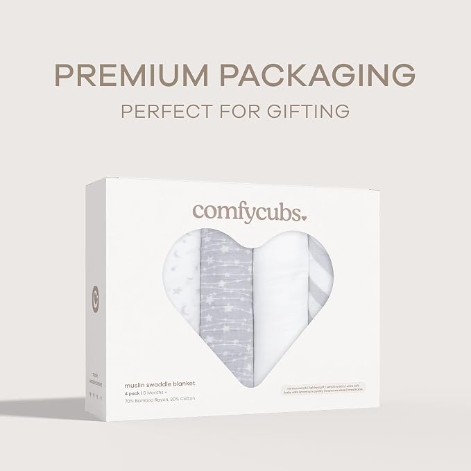 Comfy Cubs Muslin Swaddle Blankets Pack of 4, 47 x 47 Inches, Soft Cotton Baby - Image 6