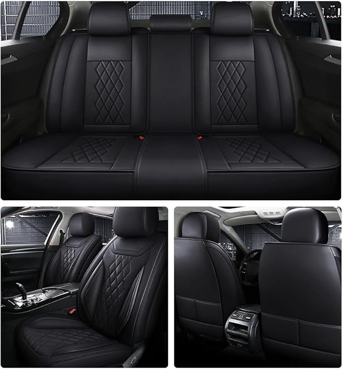 Leather Car Seat Covers for Volkswagen Atlas 2019-2023 Waterproof, Breathable, Non-Slip Napa Leather Car Seat Covers, Comfortable, Durable and Easy to Install(5PCS Comfort，Classic+Black