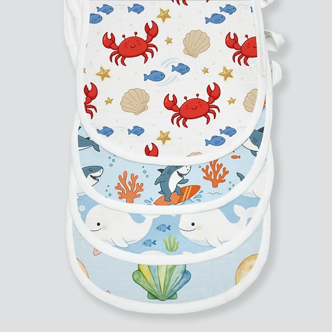 6 Pack Ocean Theme Baby Burp Cloths, 20x10 Contoured Burp Rags - Image 8
