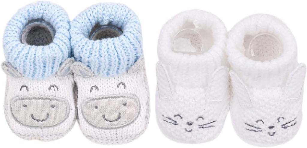 2 Pairs Baby Booties Newborn First Walkers Cozy Shoes Warm Knit Soft Booties by Unknown