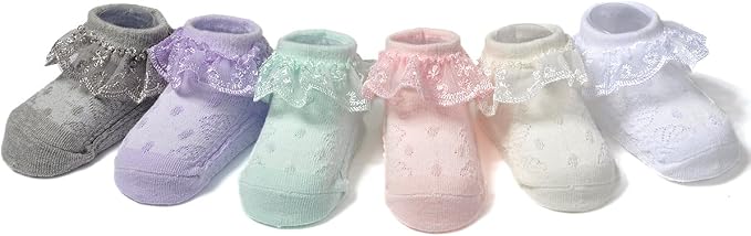 EPEIUS Baby Girl Ruffle Socks, Eyelet Frilly Lace Socks - Image 6