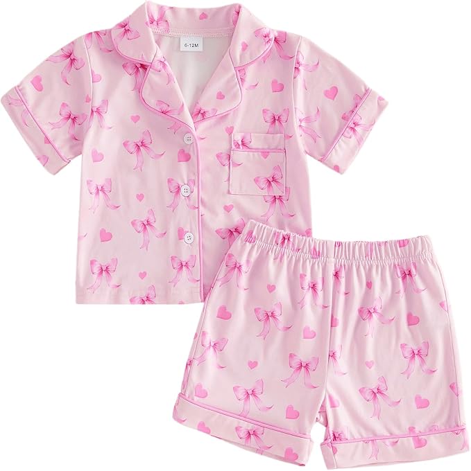 Kuriozud Toddler Baby Girl Pajamas Set Summer Floral Short Sleeve Button Down by Kuriozud