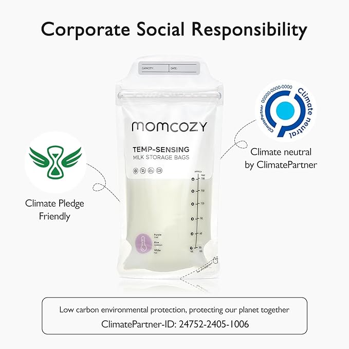 Momcozy Breastmilk Storing Bags, Temp-Sensing Discoloration Milk Storing Bags for Breastfeeding, Disposable Milk Storage Bag with 6 Ounce Self Standing, No-Leak Milk Freezer Storage Pouches, 200pcs