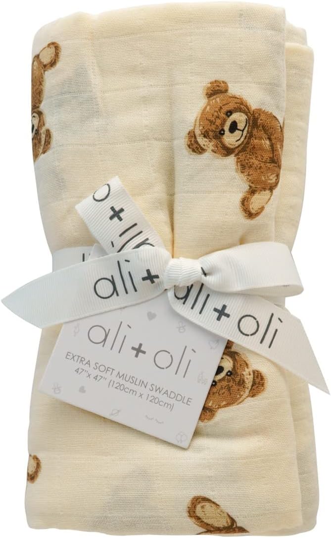 Ali+Oli Teddy Bear Swaddle Blanket, Organic Cotton, 47 x 47 - Image 8
