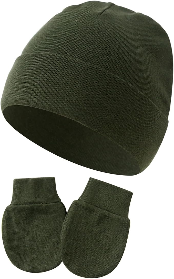 Newborn Hats Mittens Set Cute Baby Girls Boys Cotton Beanie hat Gloves by Wxllzlife