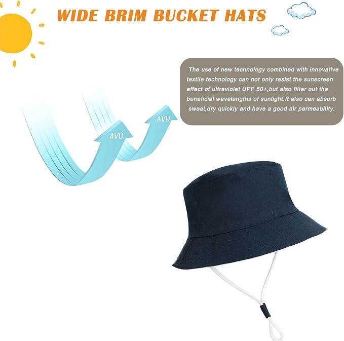 Baby Boy Sun Hat Toddler Bucket Beach Hat Girl UPF 50+ Cotton Linen - Image 2