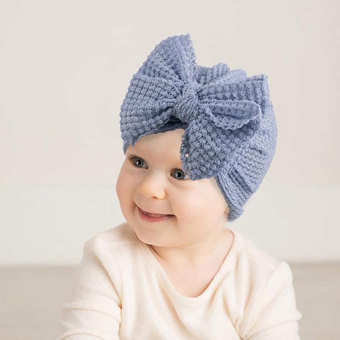 Baby Girls Hair Bow Turban Hat 6PCS Set, Top Bowknot Head Wrap Beanie India Caps - Image 5