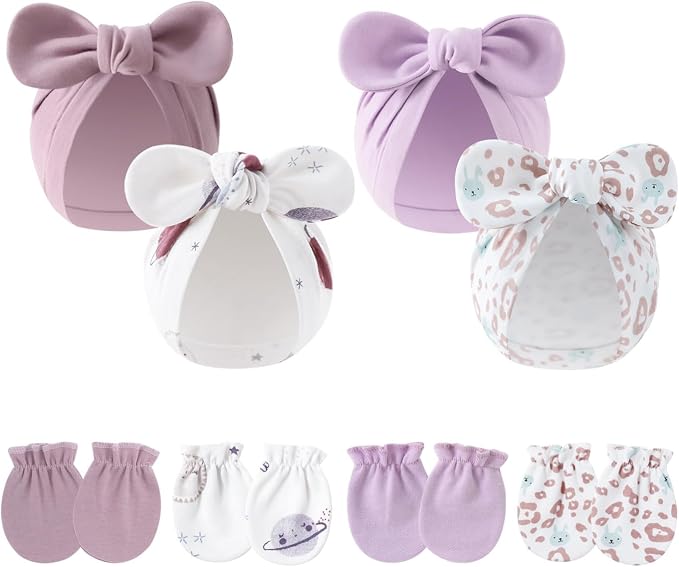 LIDHAY 4PCS Newborn Baby Hospital Hats Beanie Bow Infant Caps Cotton Preemie by LIDHAY