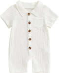 Honganda Summer Baby Boy Cotton Linen Jumpsuit Short Sleeve Button Down by Honganda