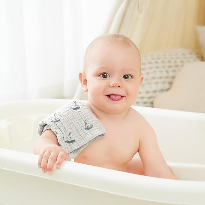Bearmoss 12 Pack Baby Muslin Washcloths, 100% Cotton 10"x10" Face Towels - Image 5