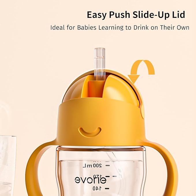 Evorie Tritan Weighted Straw Sippy Cup with Handles for Baby and Toddlers, Spill Proof Baby Water Bottle with Straw for 6 months and up, 7 Oz, Infant Training Water Bottle (Pink Fairy tale)
