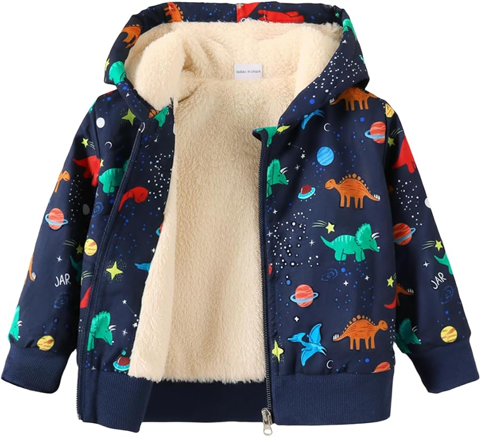 Baby Boys Fleece Jacket Cartoon Dinosaur Hooded Outerwear Toddler Fall Winter by Unknown
