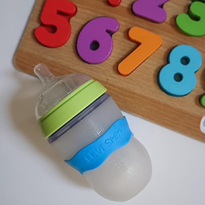 InchBug Orbit Labels Baby Bottle and Water Bottle Silicone Name Bands – Personalized Reusable Label Set for Daycare, Sippy Cups, Preschool, Elementary School, Dishwasher Safe, 4-Pack (Kiwi Green)