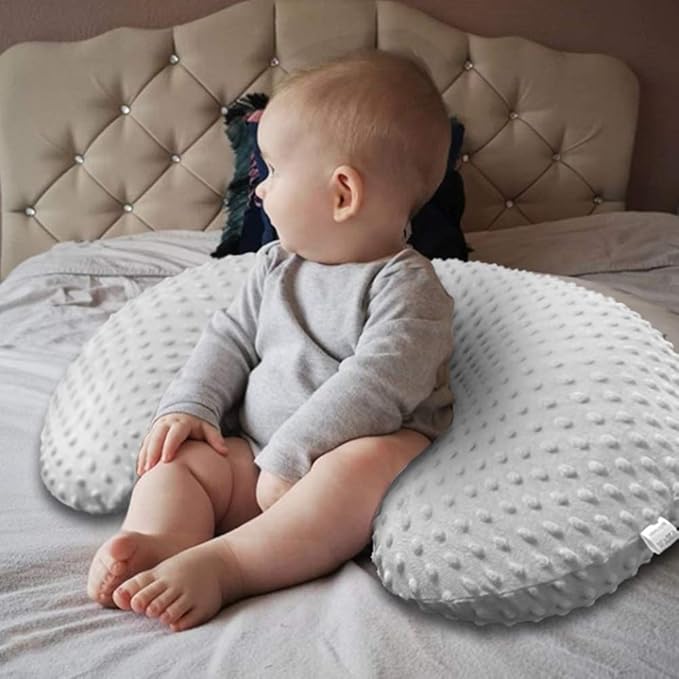 iEvolve Minky Nursing Pillow Cover Breast Feeding Pillow Cover Slipcover U Shape for Baby Boy Girl,Cover Only(Beige&White, Pack of 2)