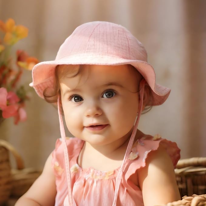 3 Pcs Baby Sun Hat Muslin, Baby Bucket Hat | UPF 50+ Sun Protection, Adjustable - Image 2