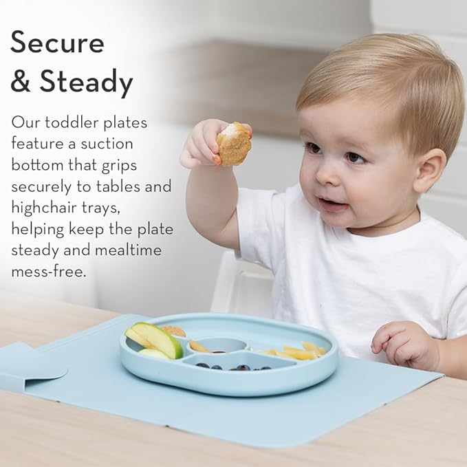 Bella Tunno Suction Plate for Babies & Toddlers, Self-Feeding Dish for Baby Led Weaning, Silicone Divided Plate, Sticks to Highchair Trays & Tables, Microwave & Dishwasher Safe, Get In My Belly