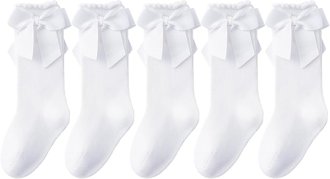 Baby Knee High Socks Infant Toddler Bow Ruffled Cotton Long Socks Stockings by Miniangel