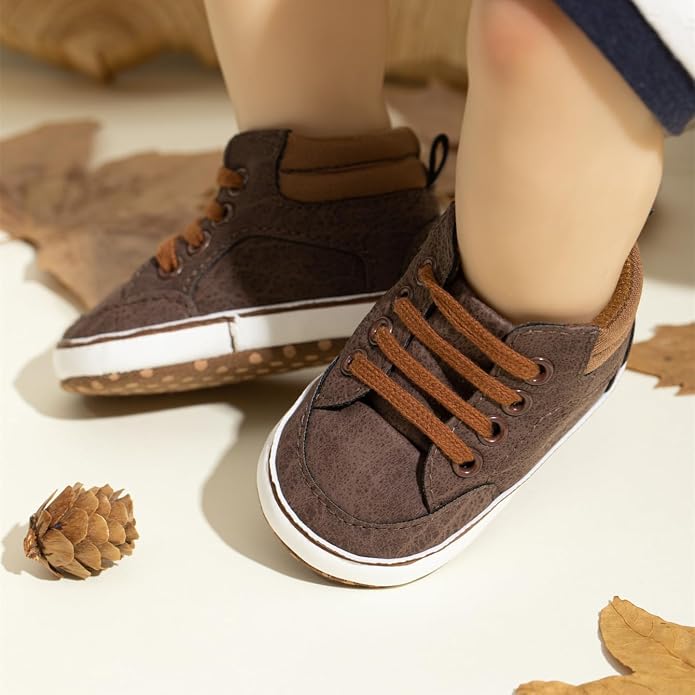 Meckior Toddler Baby Boys Girls High Tops Ankle Sneakers Soft Anti-Slip Sole PU - Image 2