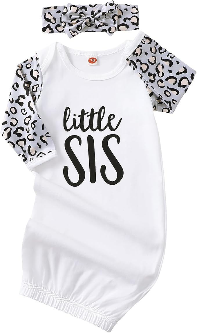 AMAWMW Newborn Baby Girl Little Sister Sleeper Gown Stripe Long Sleeve by AMAWMW