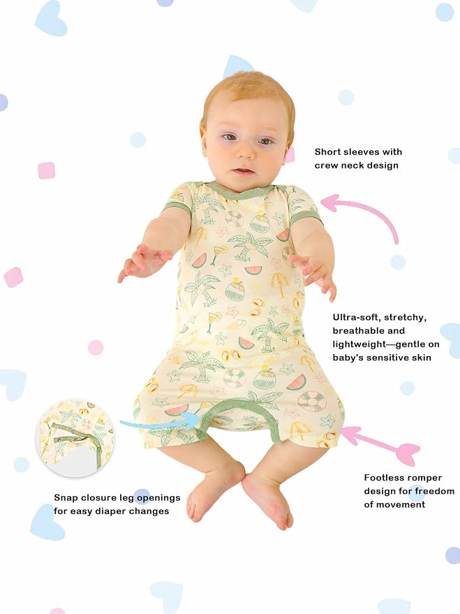 GUISBY Baby Rayon Romper Pajamas, 0-24M | Silky Soft Feel，Snap Closure，Footless - Image 2