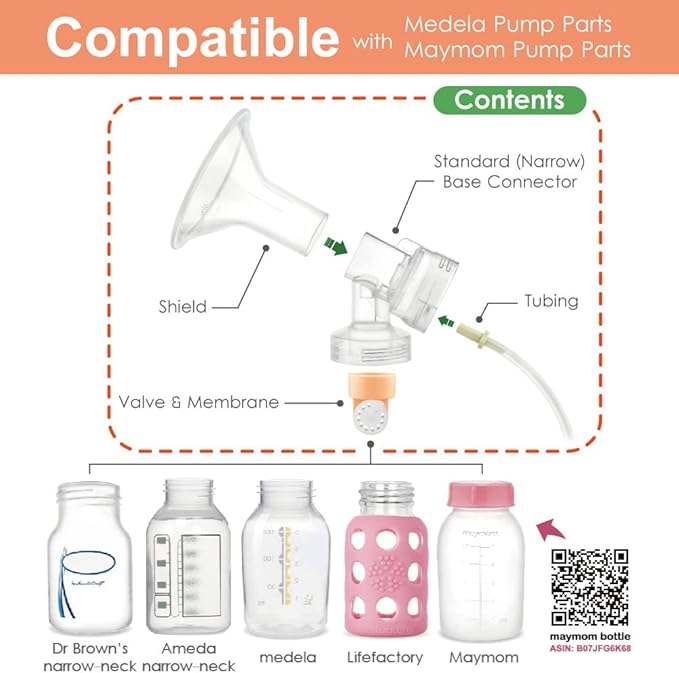 Maymom Breast Pump Kit Compatible with Medela Pump in Style Advanced Pump; 2xTwo-Piece 27mm Breastshield, 2 Valve, 4 Membrane, 2 Replacement Tubing; Replacement Part for Medela Shield, Valve