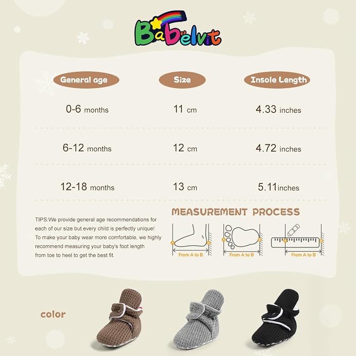 Babelvit Newborn Baby Boy Girl Soft Fleece Booties Stay On Infant Slippers - Image 6