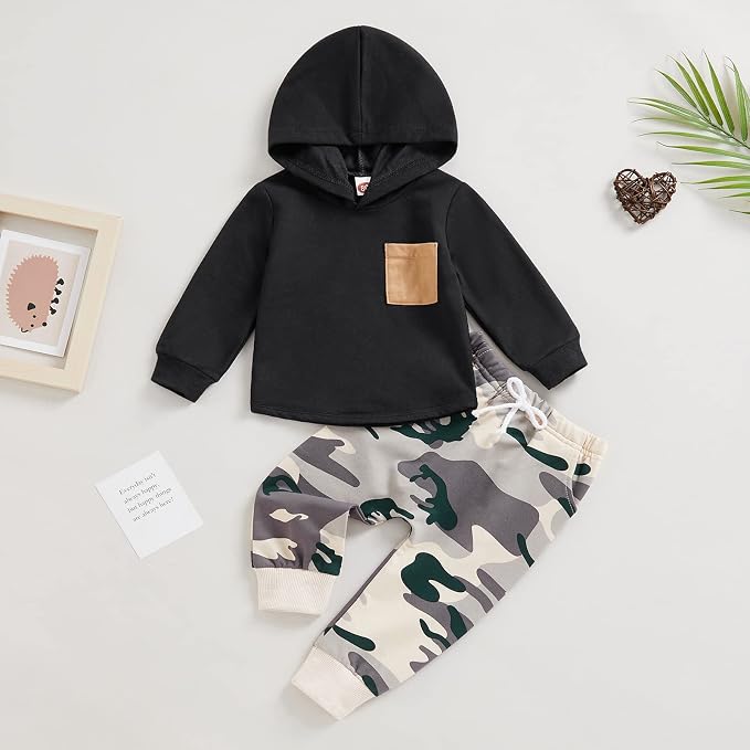 Thorn Tree Infant Baby Boys Pants Set Hooded Solid Sweatshirt Top Pocket - Image 2