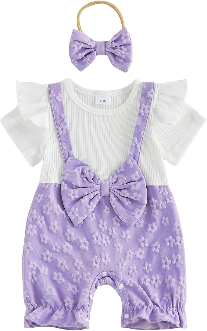 YINGISFITM Newborn Baby Girl Summer Clothes Short Sleeve Bubble Romper Bow by YINGISFITM