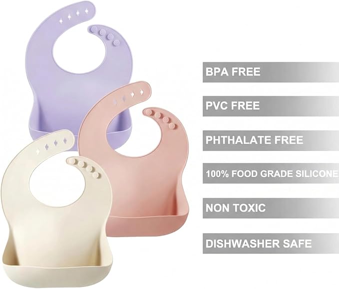 PandaEar Set of 3 Silicone Baby Bibs Waterproof, 10-72 Months - Image 4