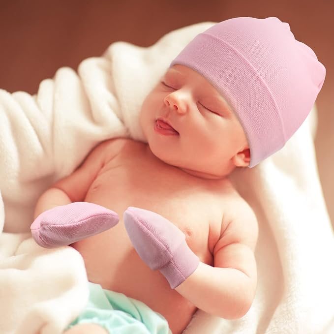 Newborn Baby Hats and Mittens Set Infant Beanie Cap Toddler Gloves Newborn - Image 7