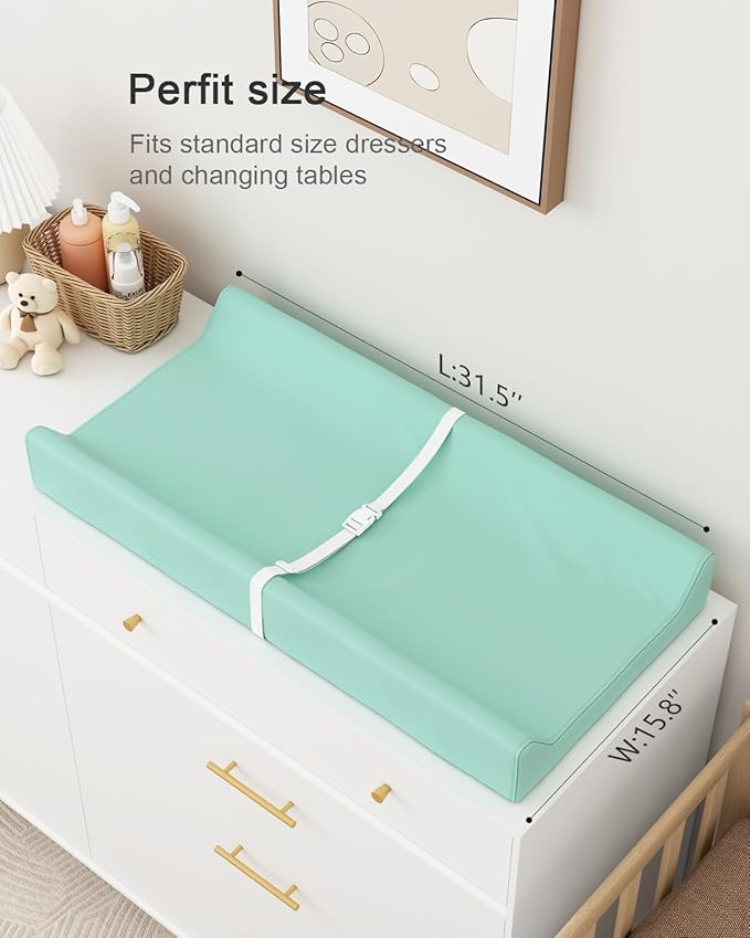 Wipeable Baby Changing Pad for Dresser and Table, Cozy Diaper Changing Pad with Waterproof & Wipe-Clean Leather Cover, Green