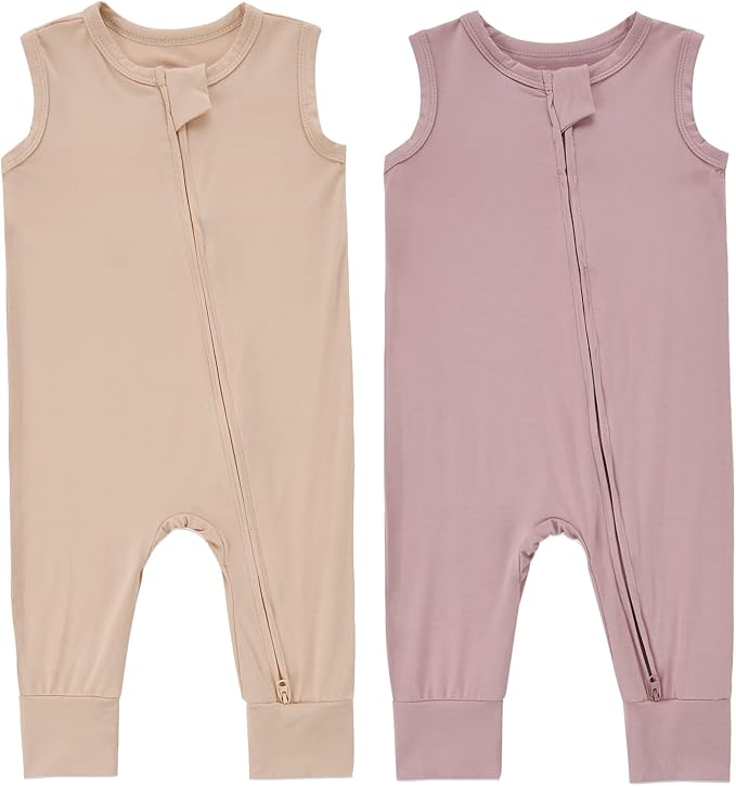 Aablexema Baby Rayon of Bamboo Sleeveless Footless Zipper Romper 0-24M | 2pcs by Aablexema