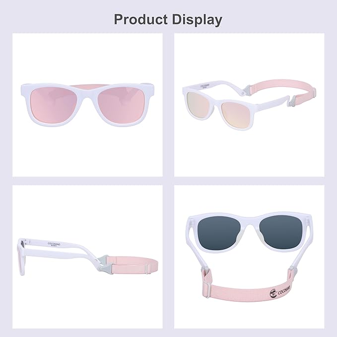 COCOSAND Flexible Baby Sunglasses with Strap Polarized UV Protection for Toddler Infant Newborn Boy Girl Age 0-24 Months