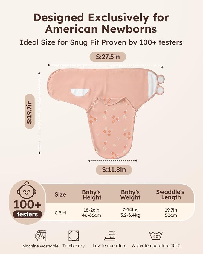 Yoofoss Baby Swaddles for Newborns 100% Organic Cotton, 0-3 Months 2 Zippers - Image 2