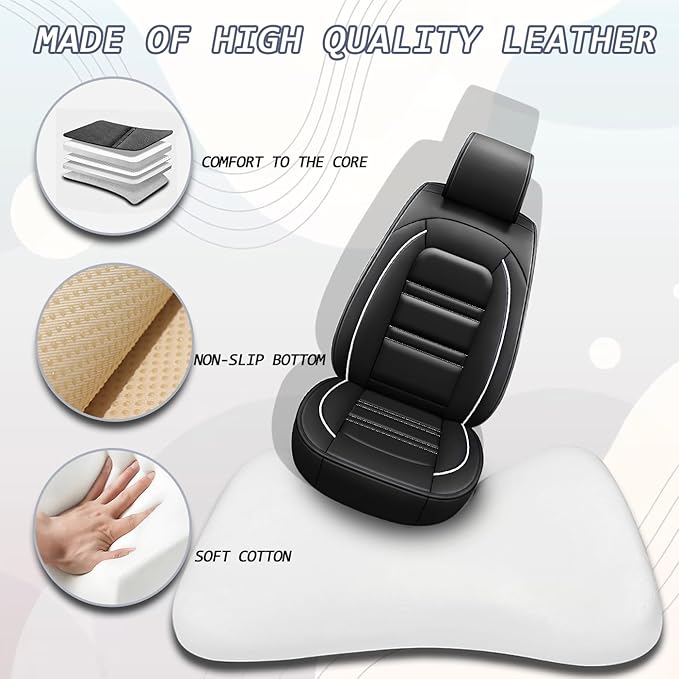 Seat Covers for gmc Acadia 2016-2025 | 5-Seats Leather Seat Covers, Easy to Install Automotive Seat Covers Full Set (Full Set, Black&White Line)