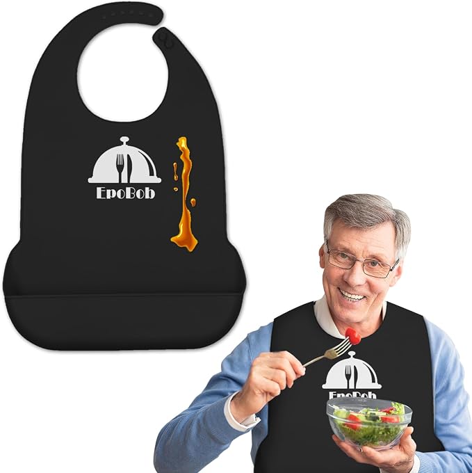 Silicone Adult Bibs with Crumb Catcher, Washable and Adjustable Adult Bibs by EpoBob