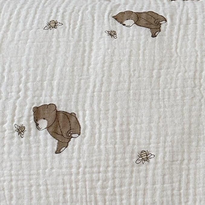 BuLuTu Cartoon Bear Muslin Pillowcase for Boys Girls Cute Animal Print Toddler Pillow Cases Soft Breathable Cotton Pillow Cover for Young Kids Bedding Nursery Decor,1 Piece, 20"x26"