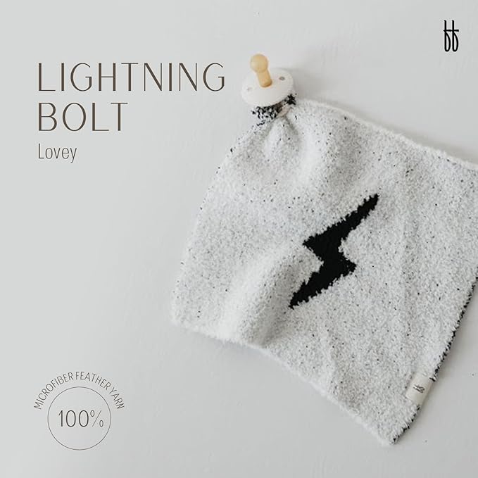 Forever French Baby | Lovey | Pacifier Holder | Lovey Gifts | Boy & Girl | Ideal for Age 0 Months & Up | Microfiber Feather Yarn | Pacifier Not Included (Lightning Bolt)