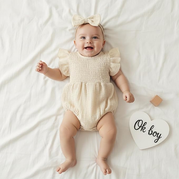Kavousa Newborn Baby Girl Clothes Summer Bubble Romper Headband Outfit - Image 3