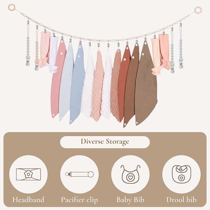 POVETIRE 2PCS Baby Pacifier Clip Holder Baby Bibs Organizer, Baby Bibs Bandana - Image 4