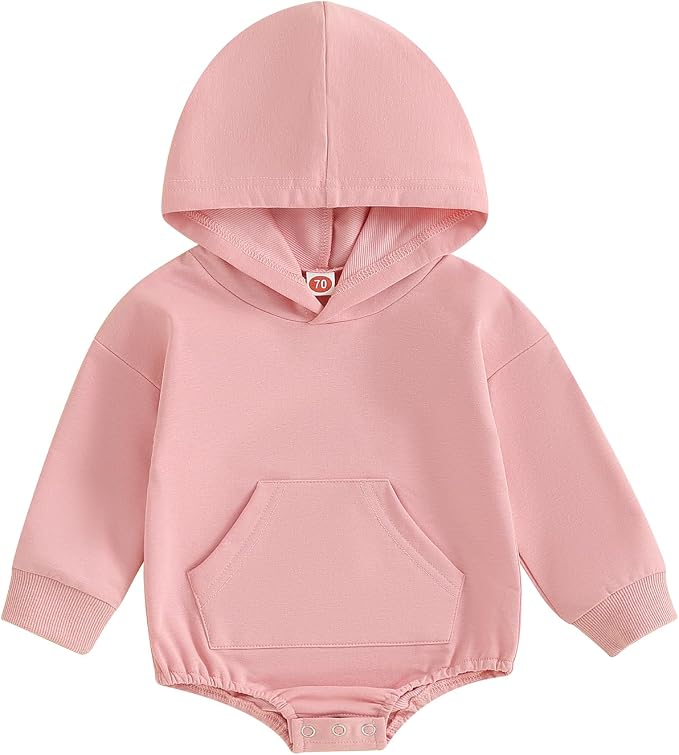 Baby Girl Boy Hooded Sweatshirt Long Sleeve Solid Color Romper Infant Baby Fall by Unknown