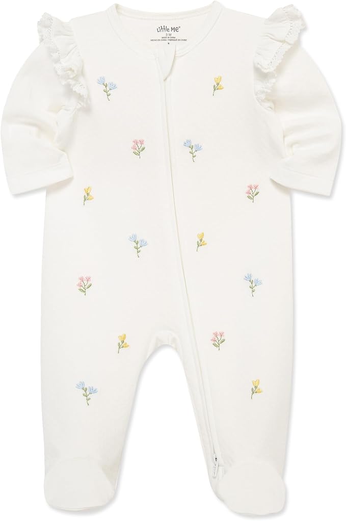 Little Me Clothes for Baby Girls' 100% Cotton Scratch-Free Tag Footie Sleeper - Image 3